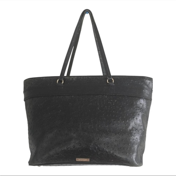 kate spade Handbags - Kate Spade Ostrich Leather Travel Tote Handbag Women Black Pebbled Bow Large